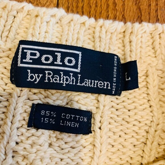 Vintage Polo Ralph Lauren Linen Blend Chunky Cable Knit Sweater Size Large Ivory - Picture 5 of 15